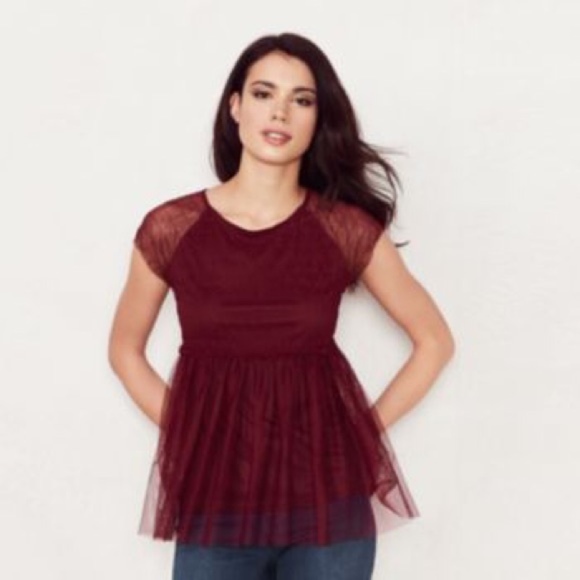 LC Lauren Conrad Tops - LC Lauren Conrad Wine Babydoll Peplum Top NWT